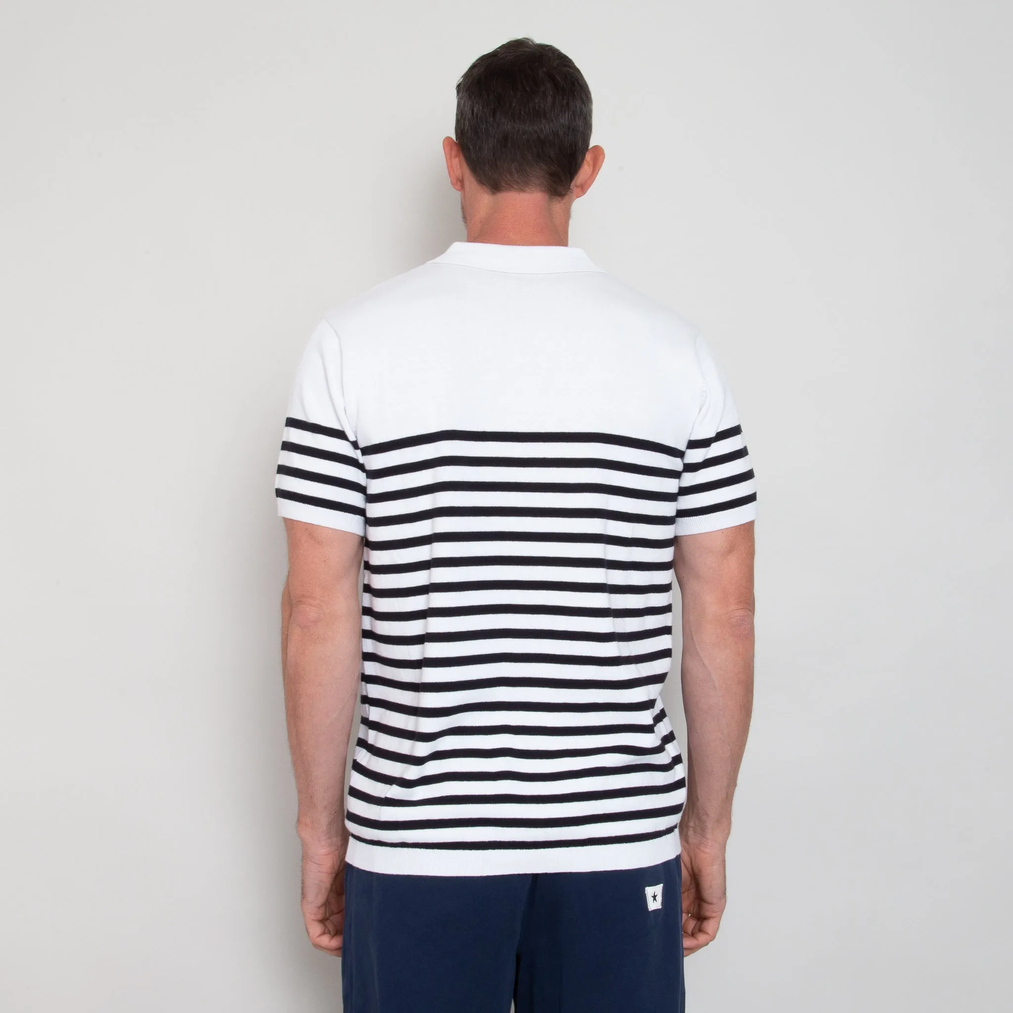 Play Well Knitted Polo - Breton White/ Navy