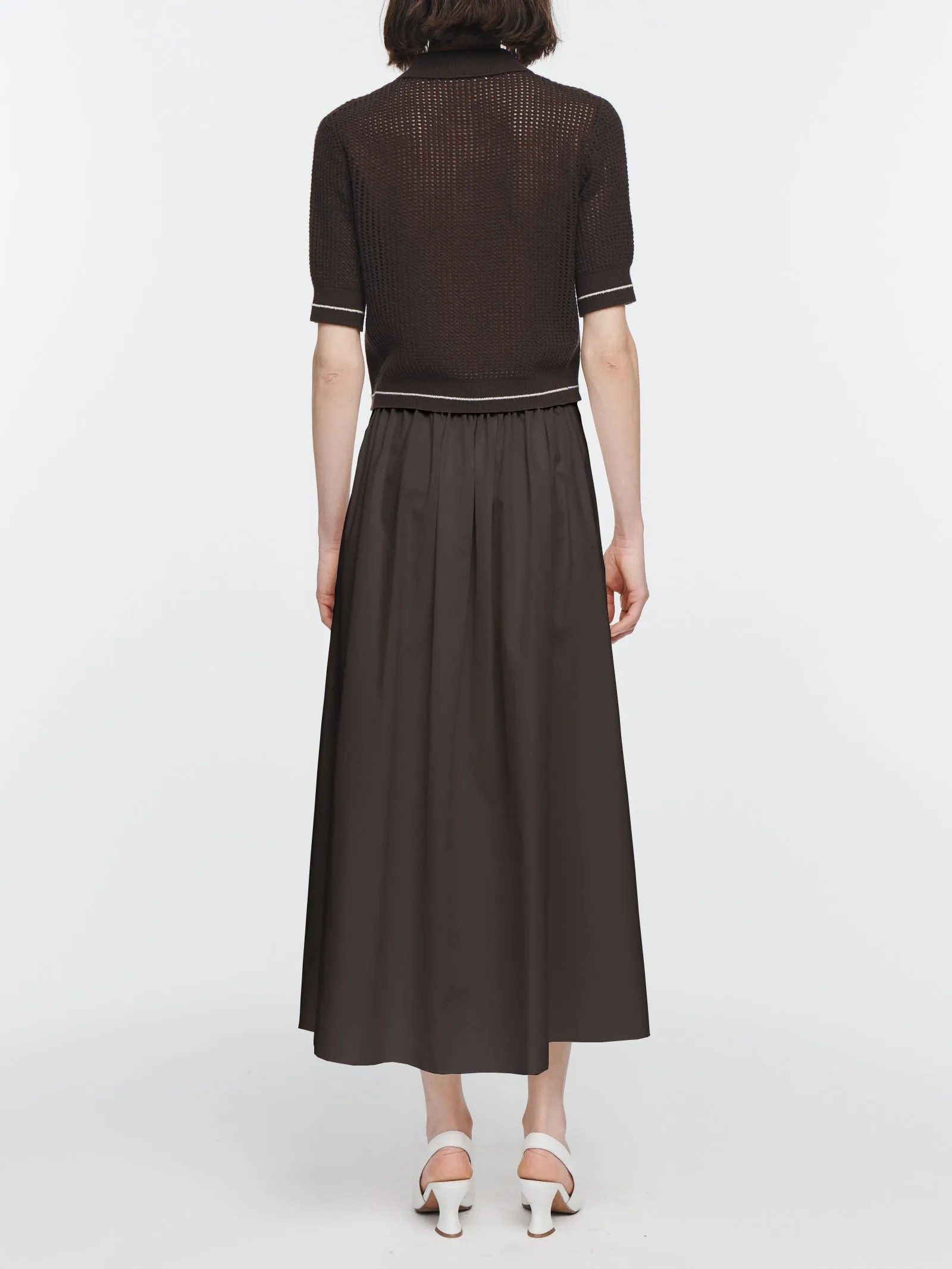 Pleat Front Full Skirt in Chocolate Brown