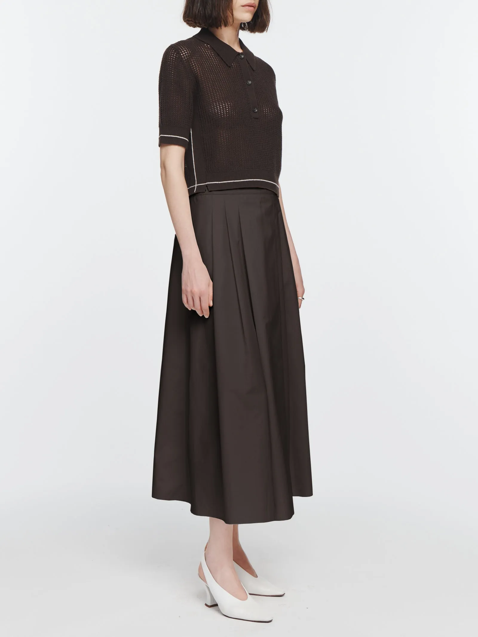 Pleat Front Full Skirt in Chocolate Brown