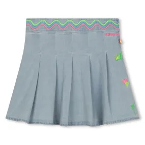 Pleated Denim Skirt Rickrack Embroidery Waist