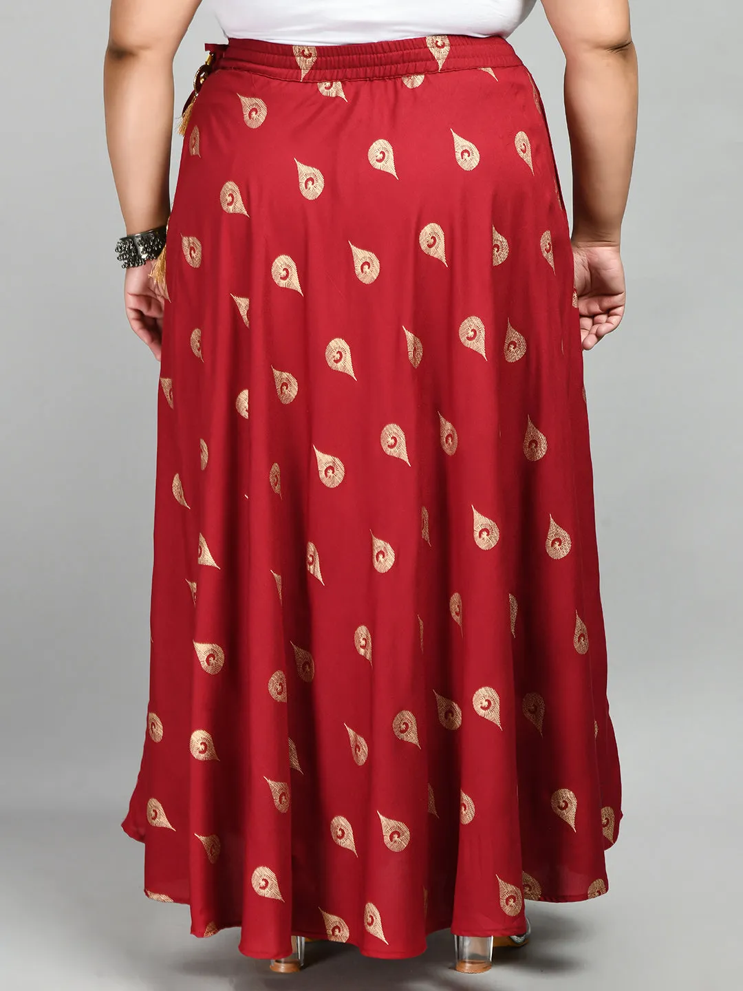 Plus Size Deep Maroon Plus Size Gold Skirt