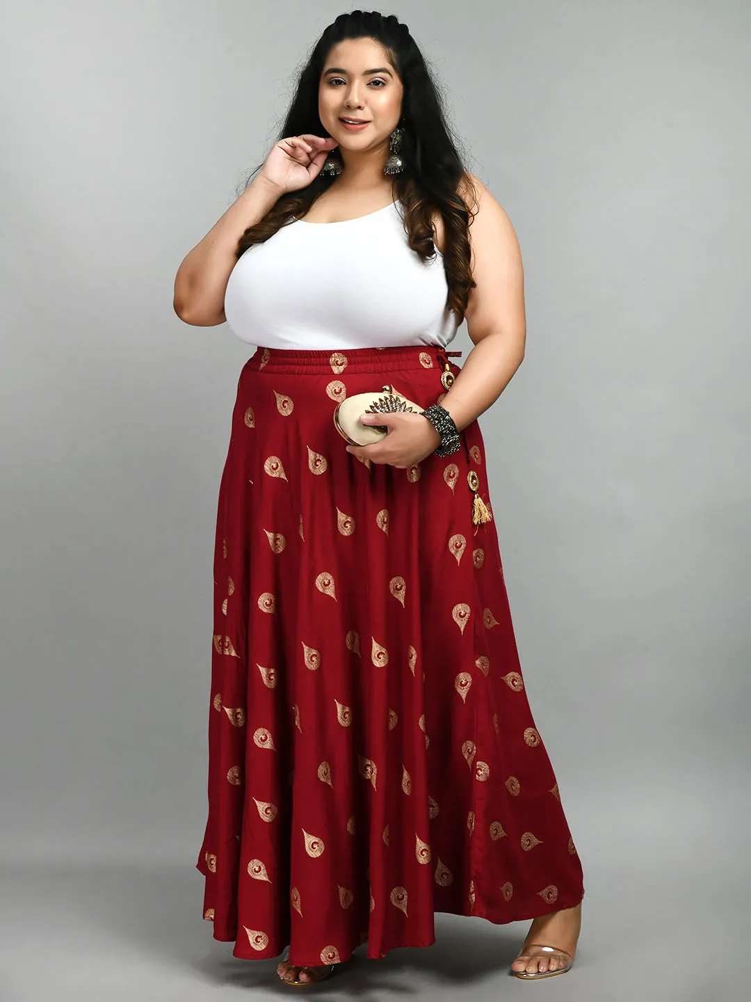 Plus Size Deep Maroon Plus Size Gold Skirt