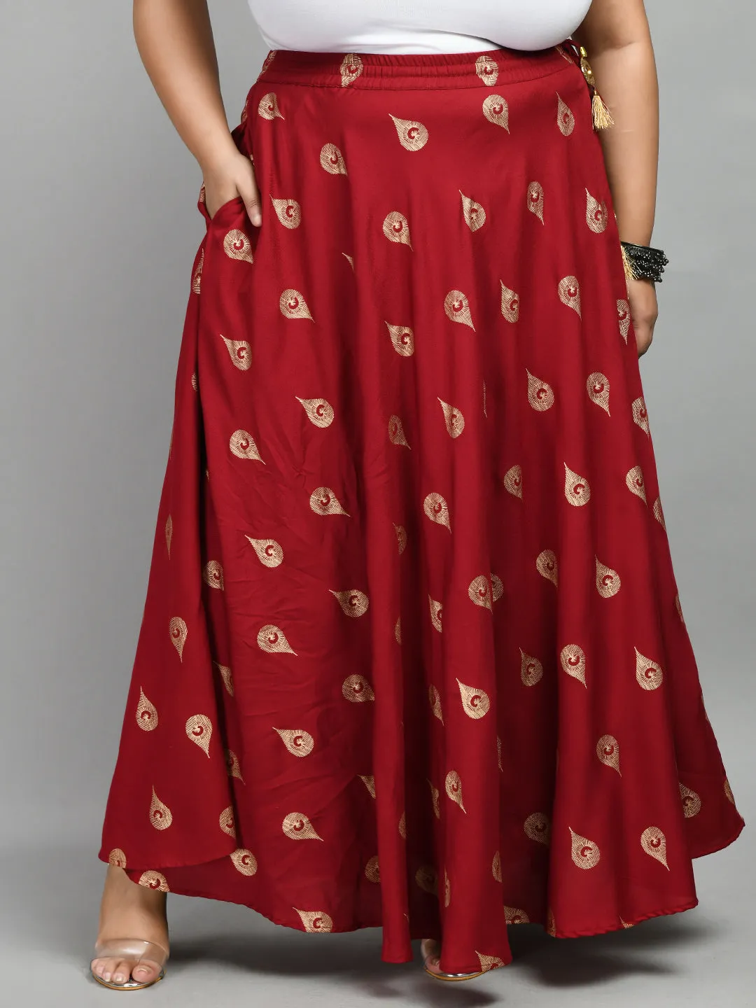 Plus Size Deep Maroon Plus Size Gold Skirt