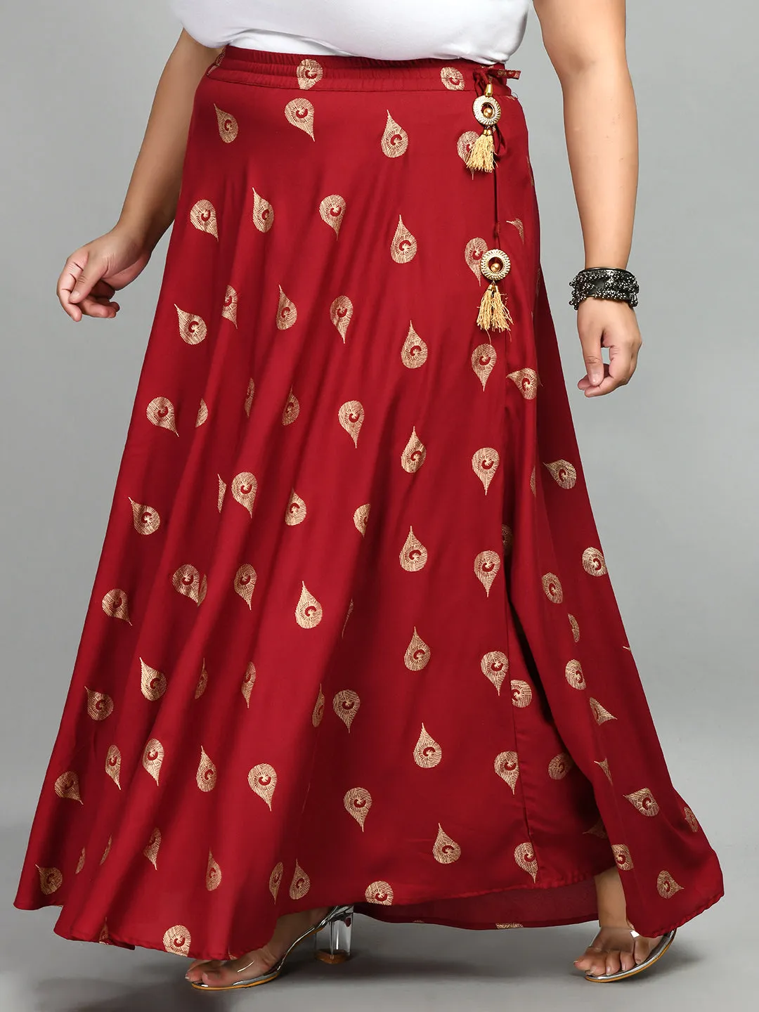 Plus Size Deep Maroon Plus Size Gold Skirt