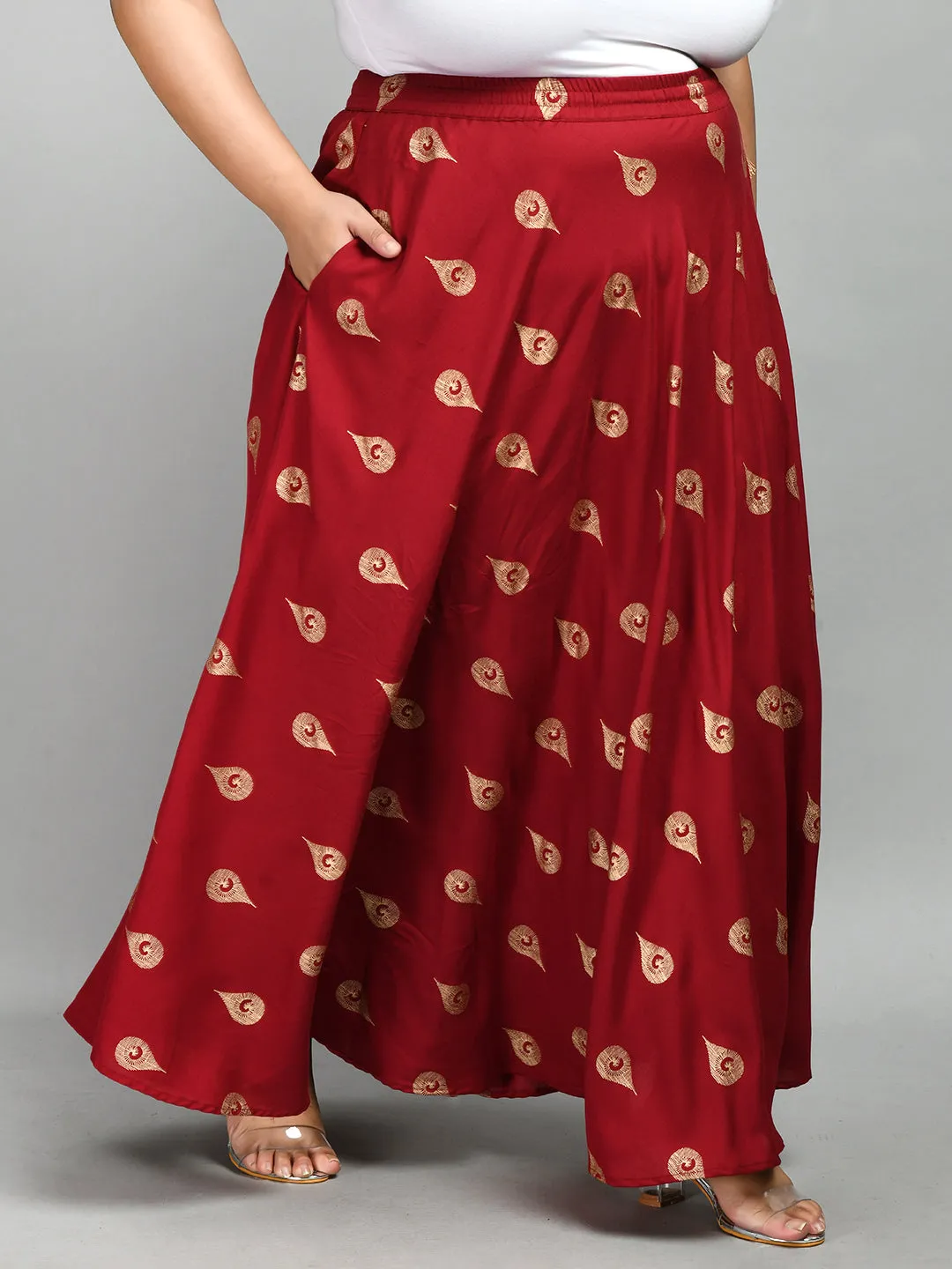 Plus Size Deep Maroon Plus Size Gold Skirt