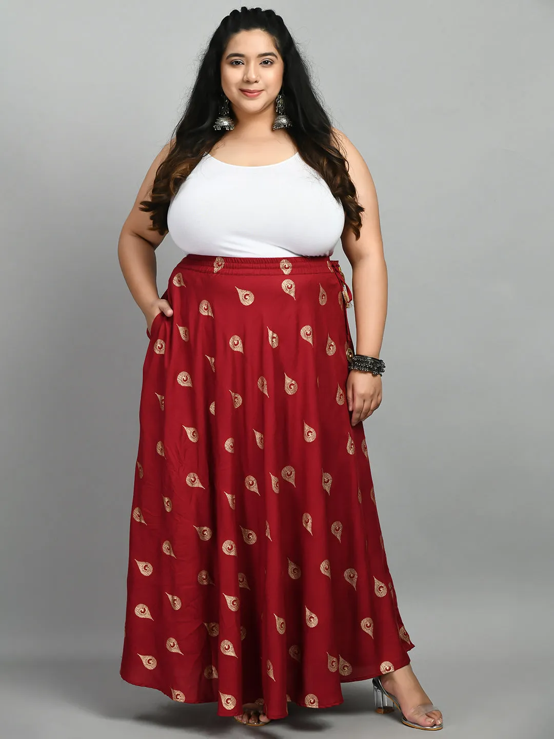 Plus Size Deep Maroon Plus Size Gold Skirt