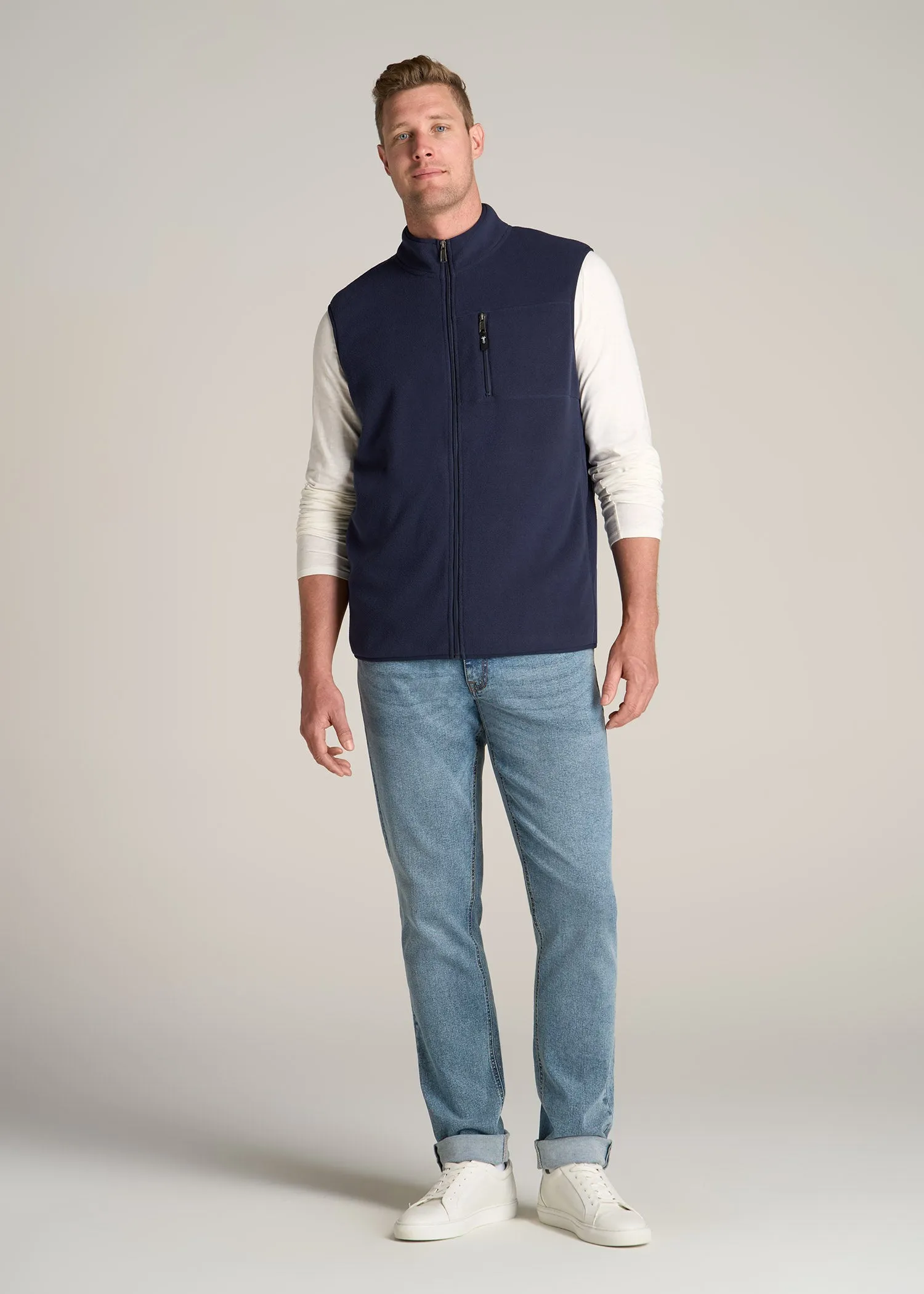 Polar Fleece Sweater Full Zip Vest for Tall Men in Regal Blue