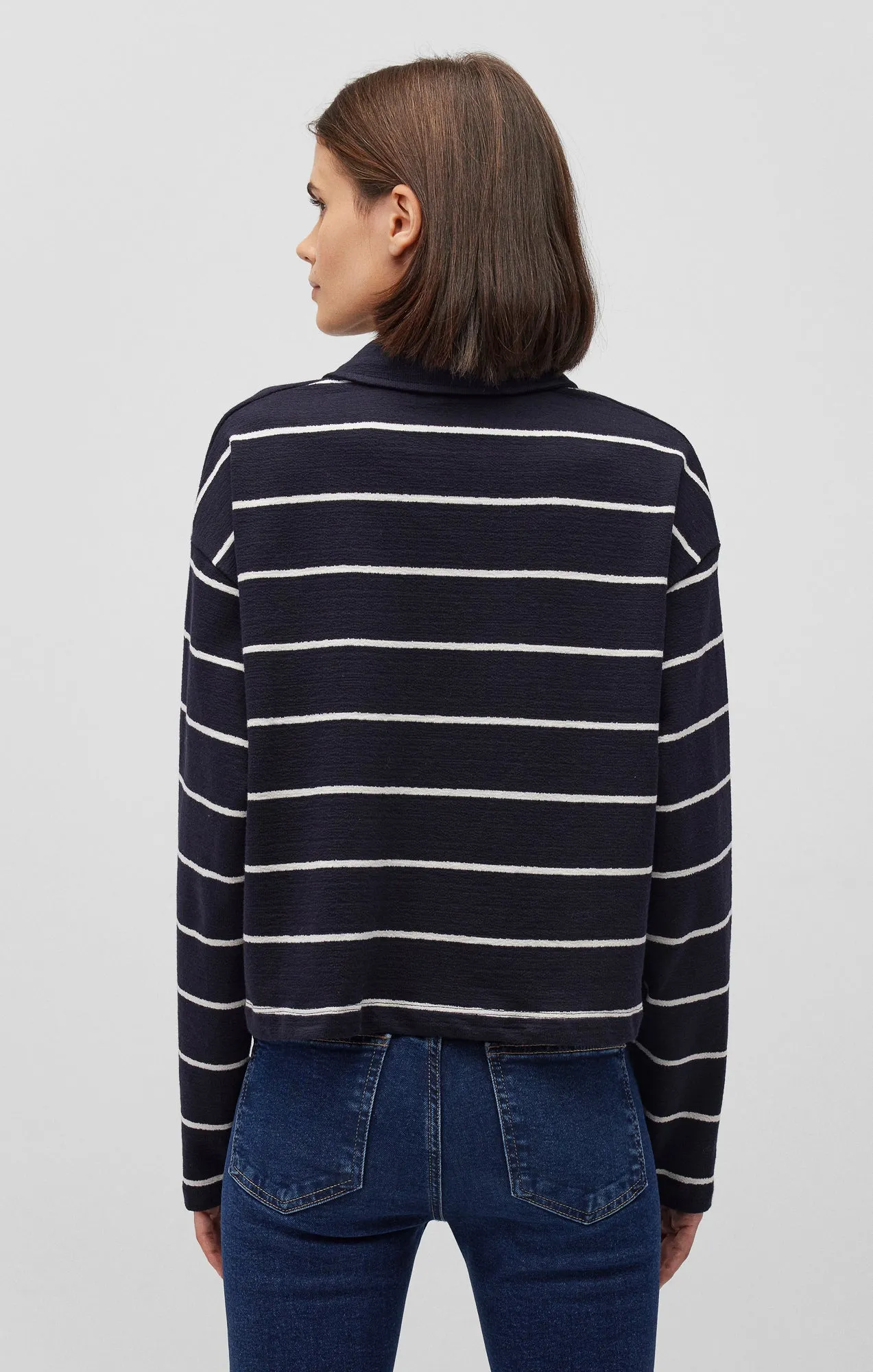 POLO SWEATER IN ANTIQUE WHITE STRIPE