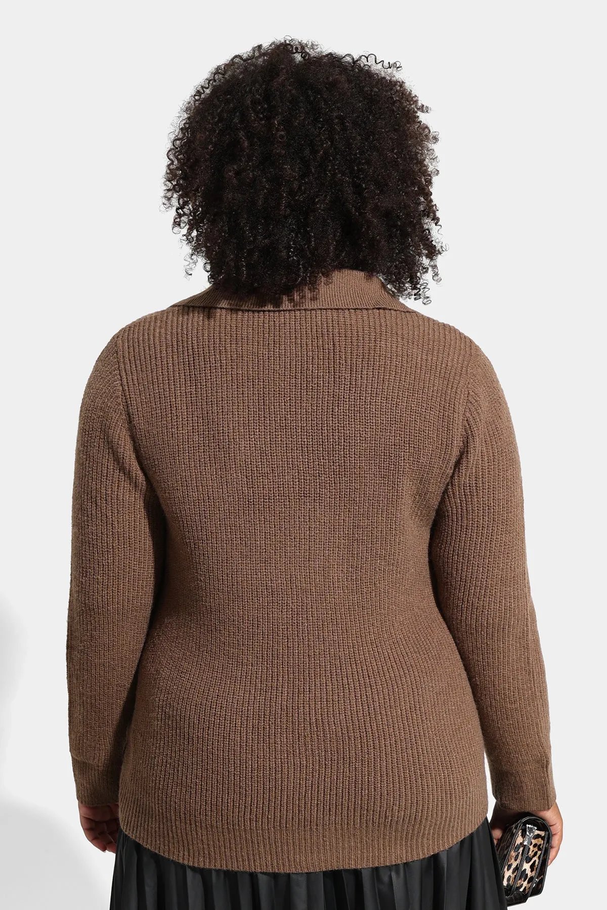 Polo V Neck Button Detail Woolen Sweater