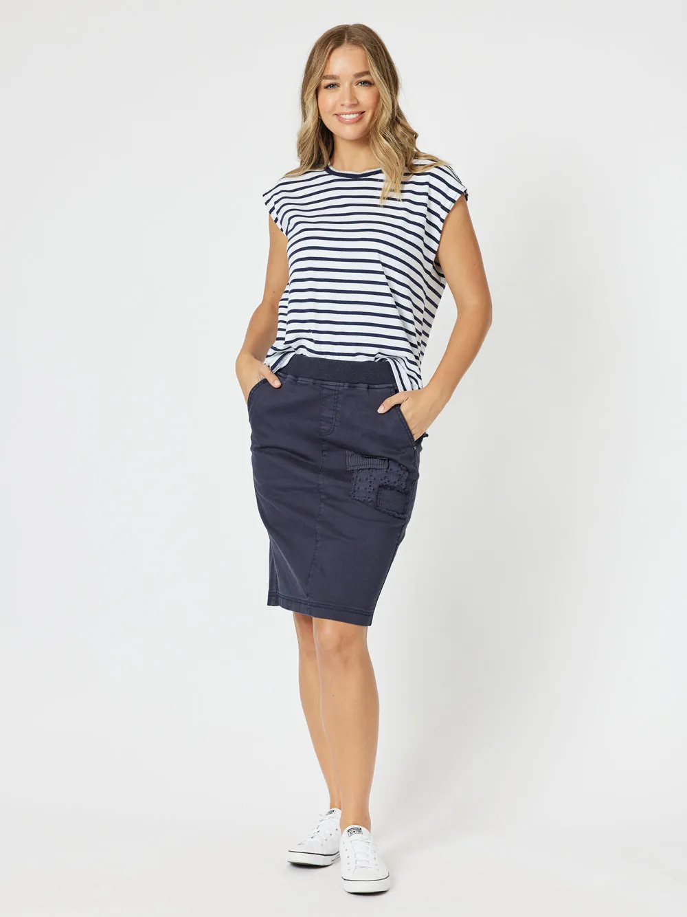 Portia Cotton Skirt - Navy