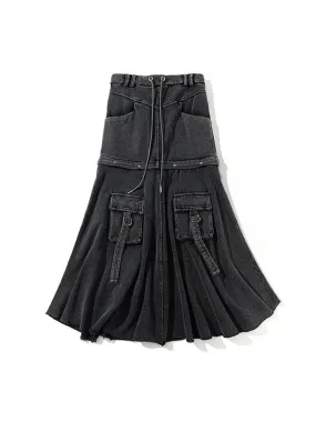 Pre Order:  Vintage Baggy Black Denim A-Line Skirt