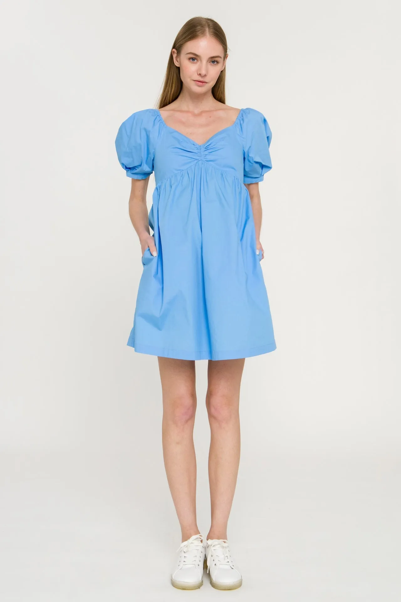 Puff Sleeve V-Neck Babydoll Dress