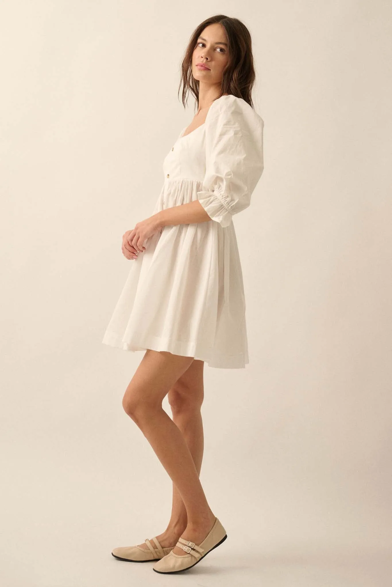 Pure Infatuation Puff-Sleeve Babydoll Mini Dress