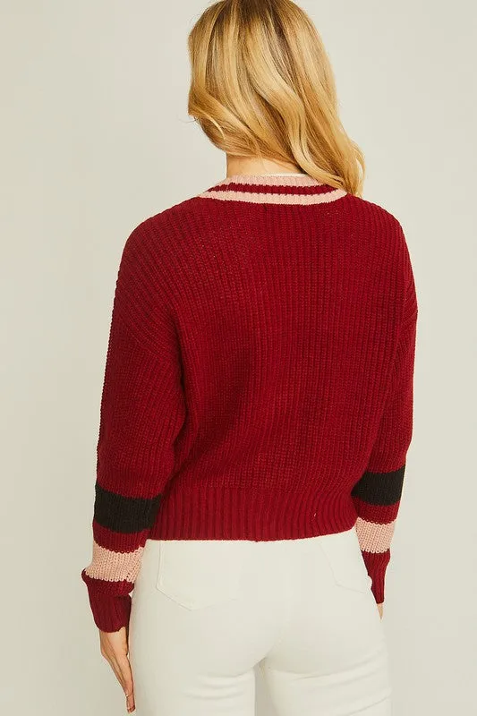 Red Contrast Trim Detail Cardigan