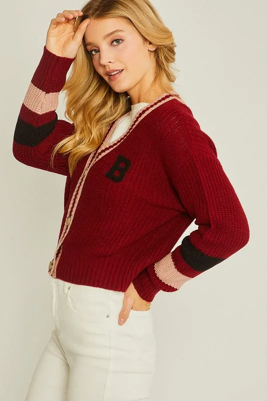 Red Contrast Trim Detail Cardigan