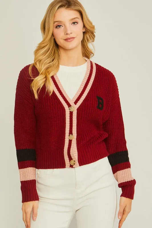 Red Contrast Trim Detail Cardigan