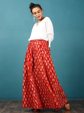 Red Orange White Hand Block Printed Kali Skirt  - S40F311