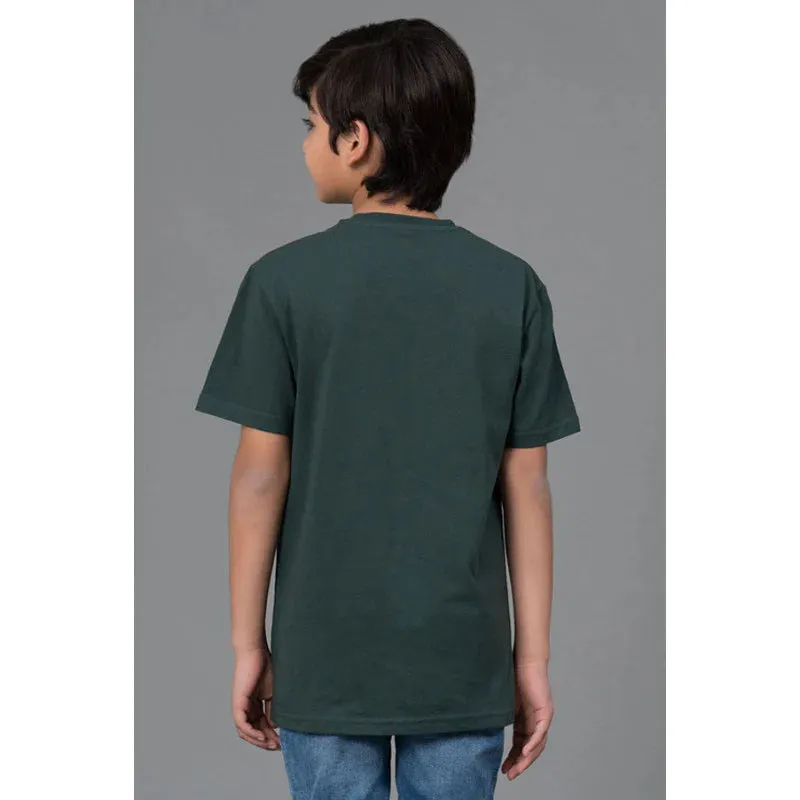 RedTape Kids Unisex T-Shirt- Best in Comfort and Ease| Cotton| Dark Green Colour| Round Neck| Casual look with chest print.