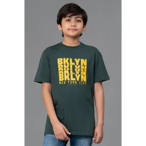 RedTape Kids Unisex T-Shirt- Best in Comfort and Ease| Cotton| Dark Green Colour| Round Neck| Casual look with chest print.