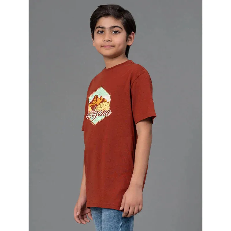 RedTape Kids Unisex T-Shirt- Best in Comfort and ease| Cotton| Rust Colour| Round Neck| Casual look with chest print.