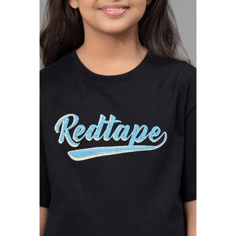 RedTape Kids Unisex T-Shirt- Best in Comfort| Cotton| Black Colour| Round Neck| Regular Fit