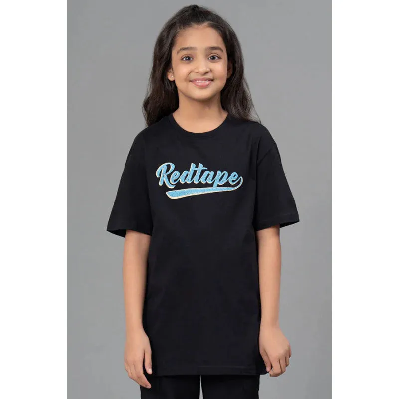 RedTape Kids Unisex T-Shirt- Best in Comfort| Cotton| Black Colour| Round Neck| Regular Fit