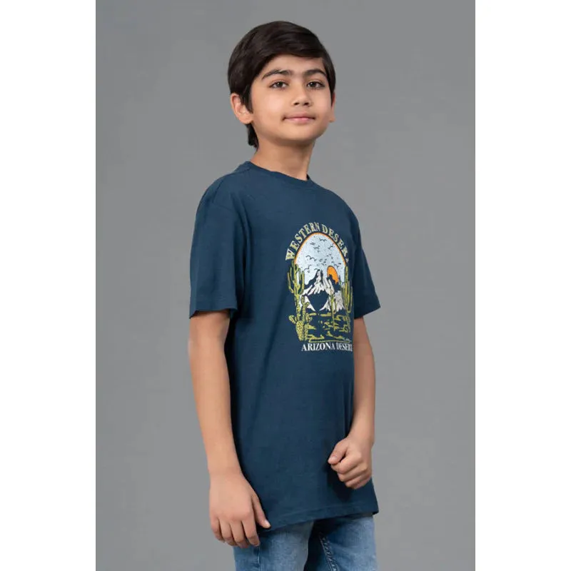 RedTape Unisex Kids T-Shirt- Best in Comfort and ease| Cotton| Deep Blue Colour| Round Neck| Regular Fit with chest print.