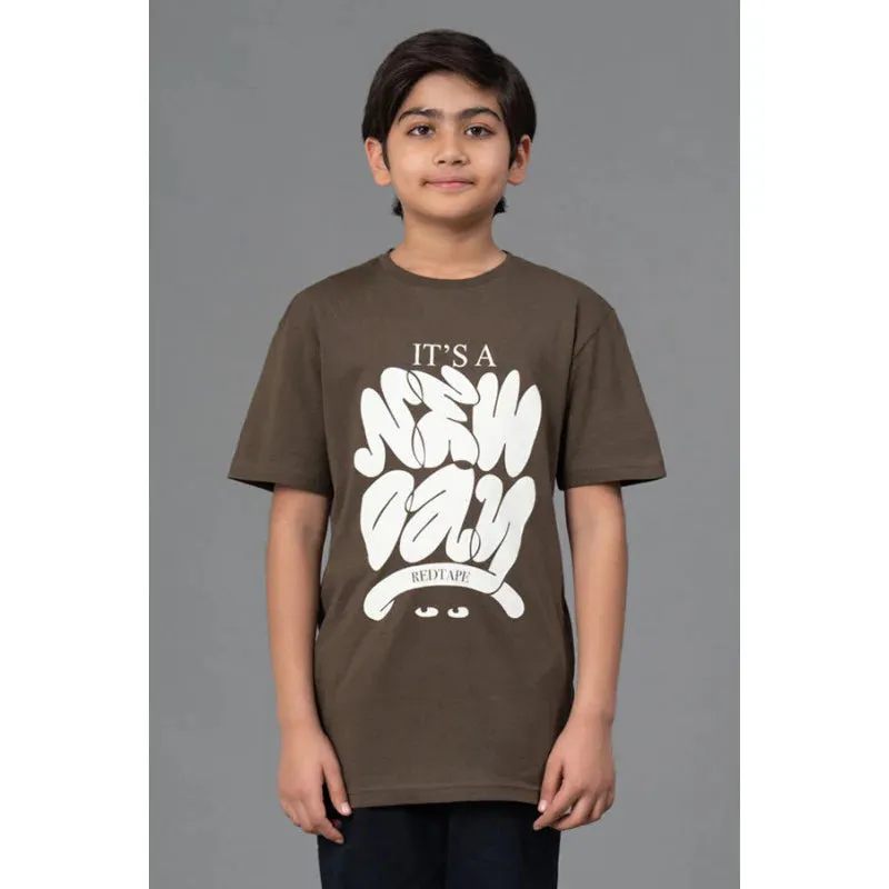 RedTape Unisex Kids T-Shirt- Best in Comfort| Cotton| Dark Olive Colour| Round Neck| Regular Look