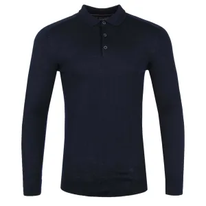 Remus Uomo 3 Button Knitted Polo Shirt in Navy