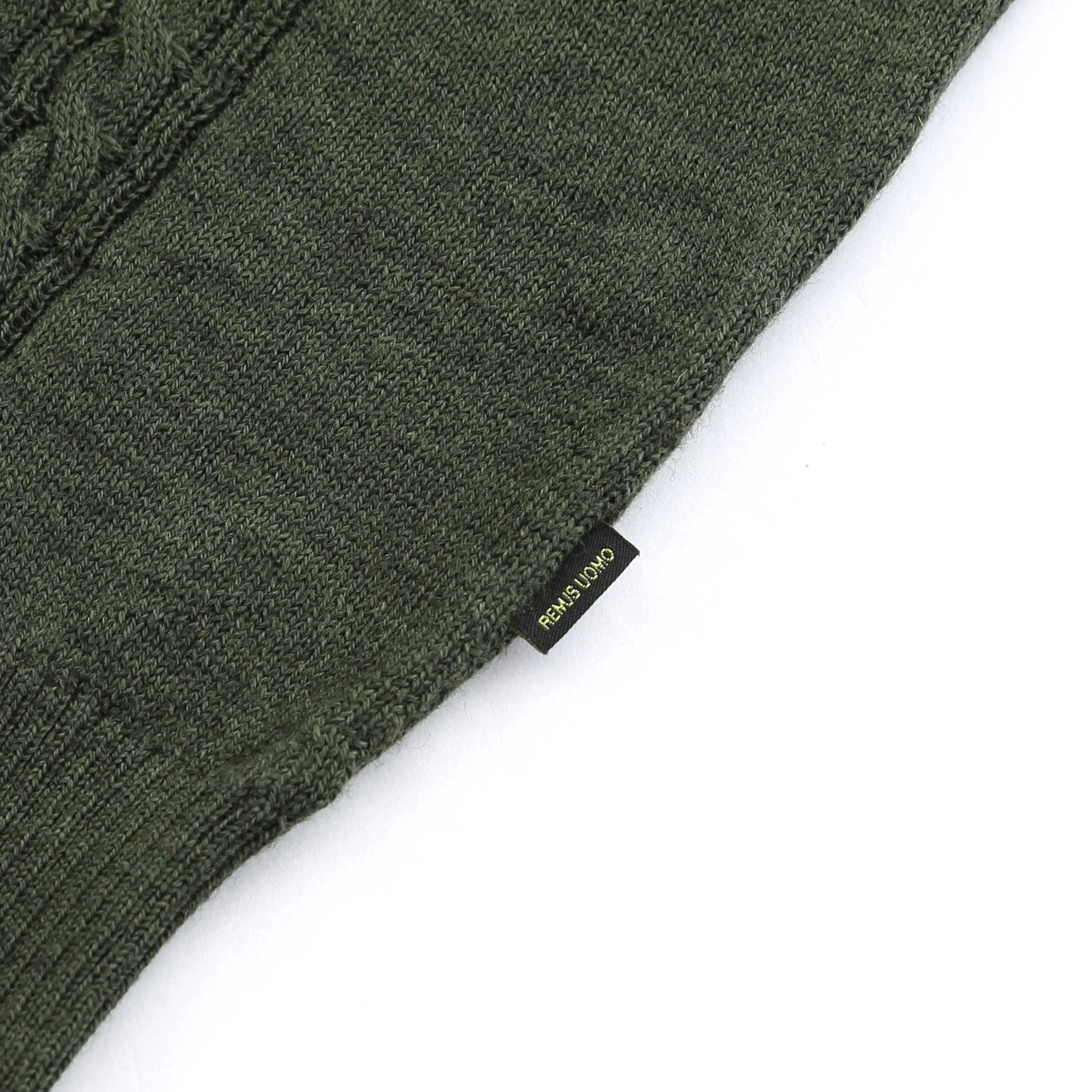 Remus Uomo Cable Knit Front Knitted Polo in Green