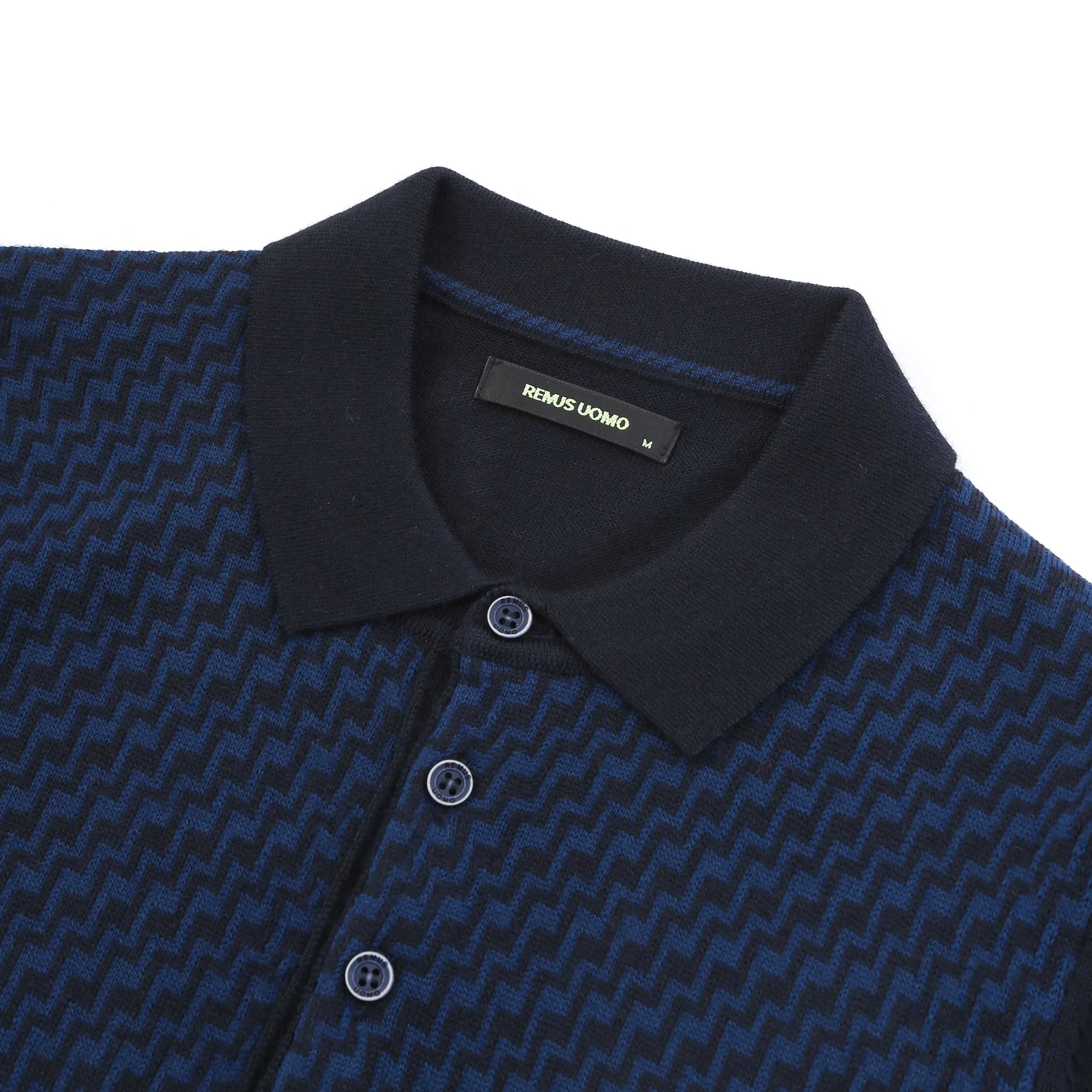 Remus Uomo Jacquard Print Polo Knitwear in Navy Blue