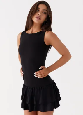 Rhiannon Frill Mini Dress - Black