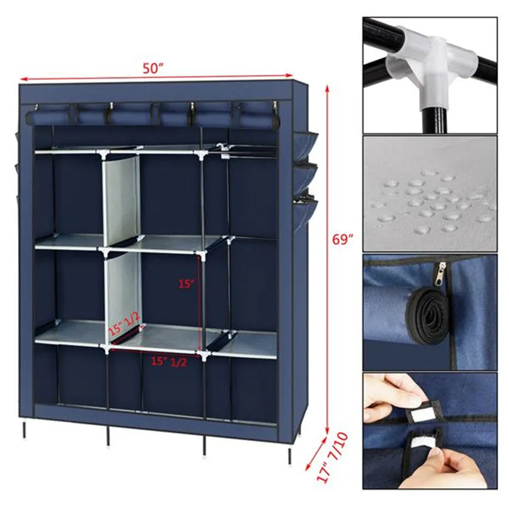 RONSHIN 69" Clothing Organizer Wardrobe Storage Closet Clothes Portable Wardrobe Navy Blue