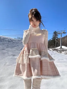 [Rose Island]Pink Bunny Fluffy Strappy Dress