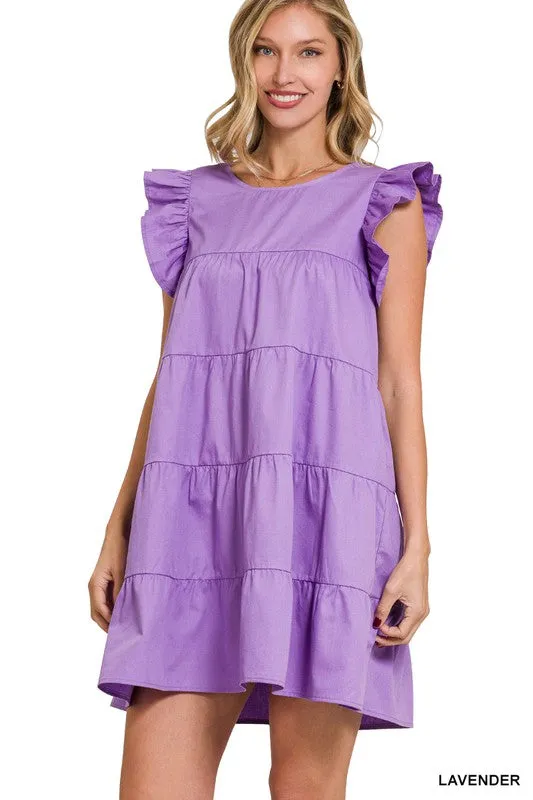 RUFFLED CAP SLEEVE BABYDOLL TIERED MINI DRESS