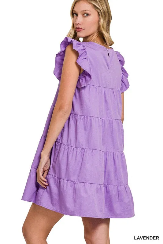 RUFFLED CAP SLEEVE BABYDOLL TIERED MINI DRESS