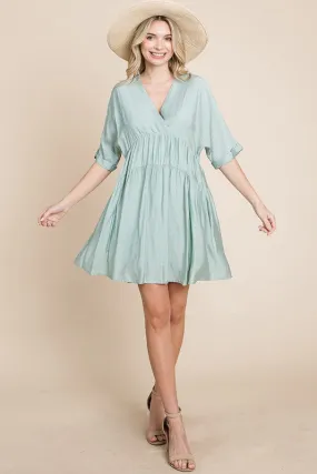 Sage Tiered Dolman Sleeve V neck Babydoll Dress