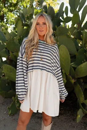 Sailing Away Stripe Contrast Dress - Navy