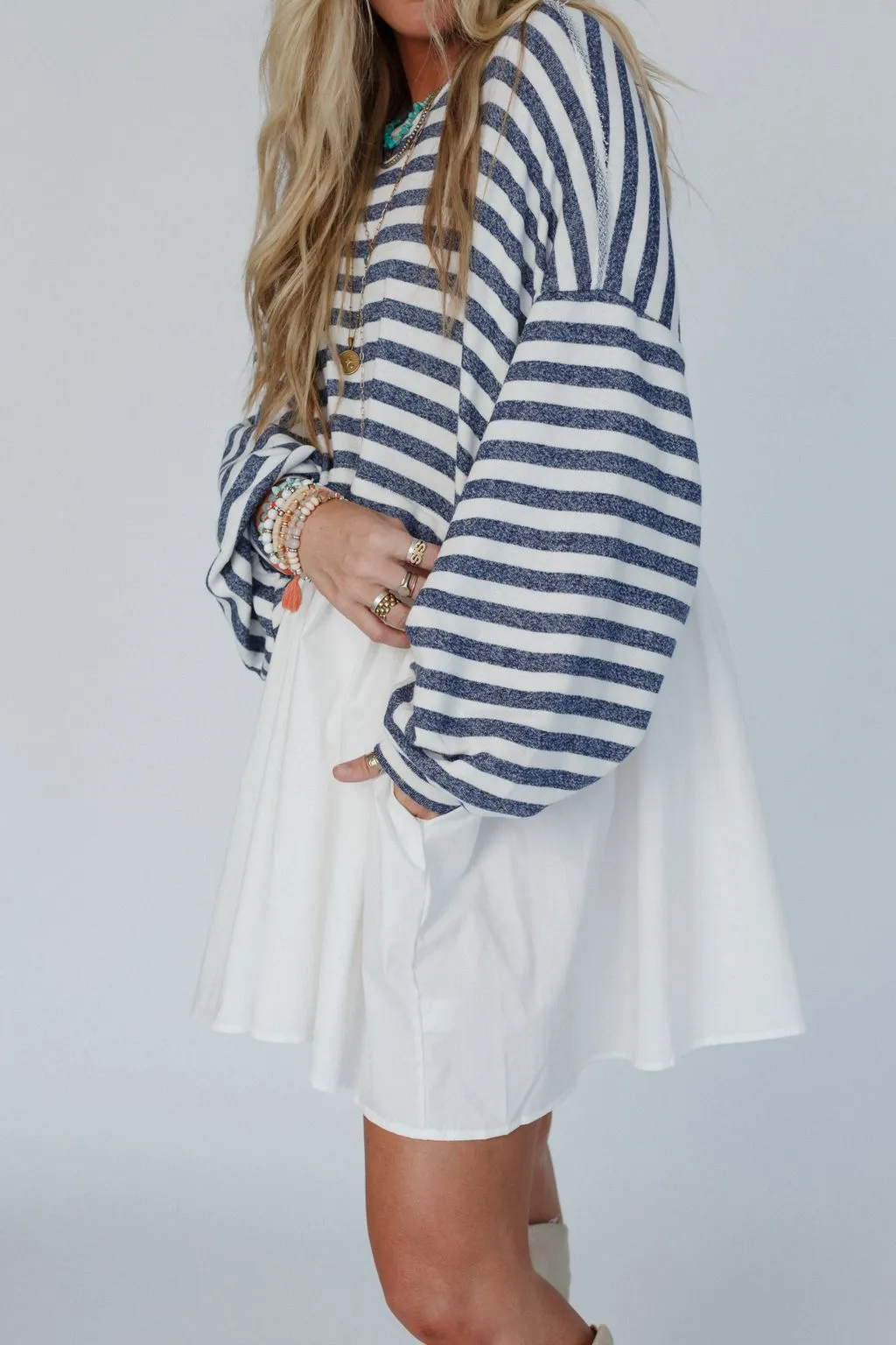 Sailing Away Stripe Contrast Dress - Navy