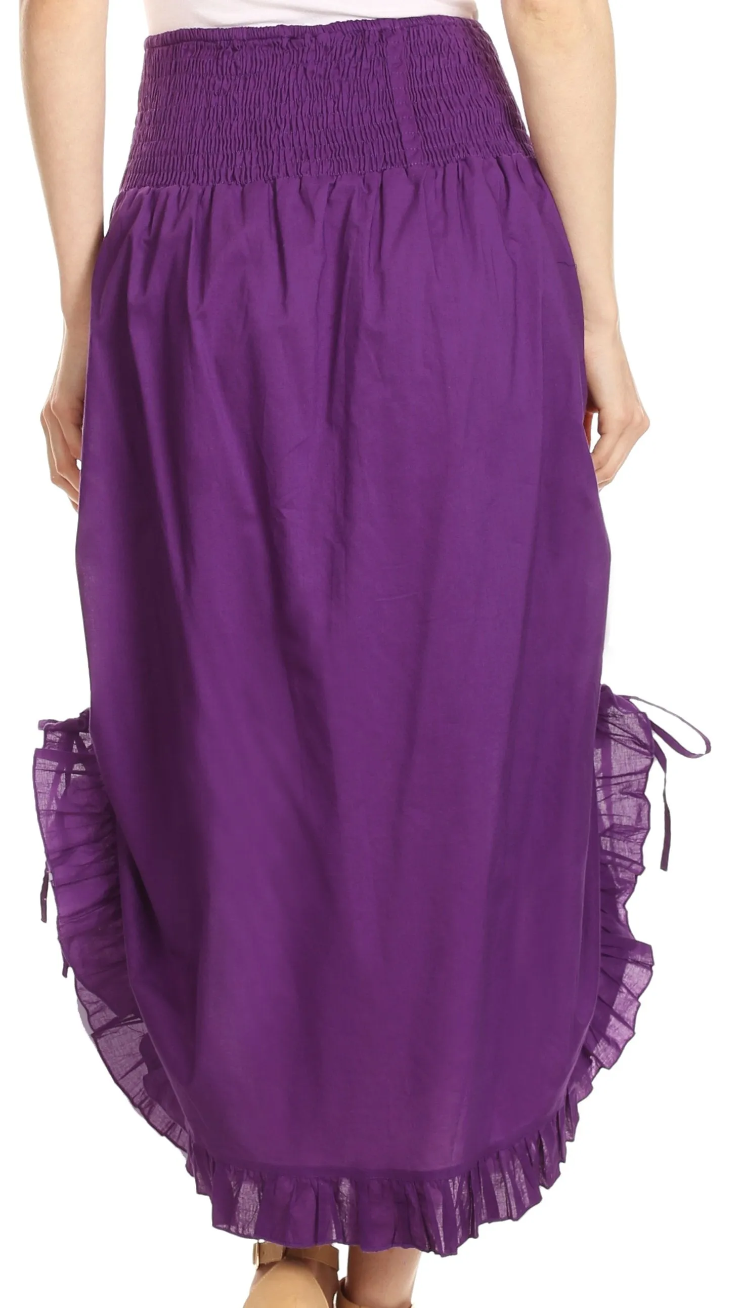 Sakkas Coco Long Cotton Ruffle Skirt with Pockets and Elastic Waistband