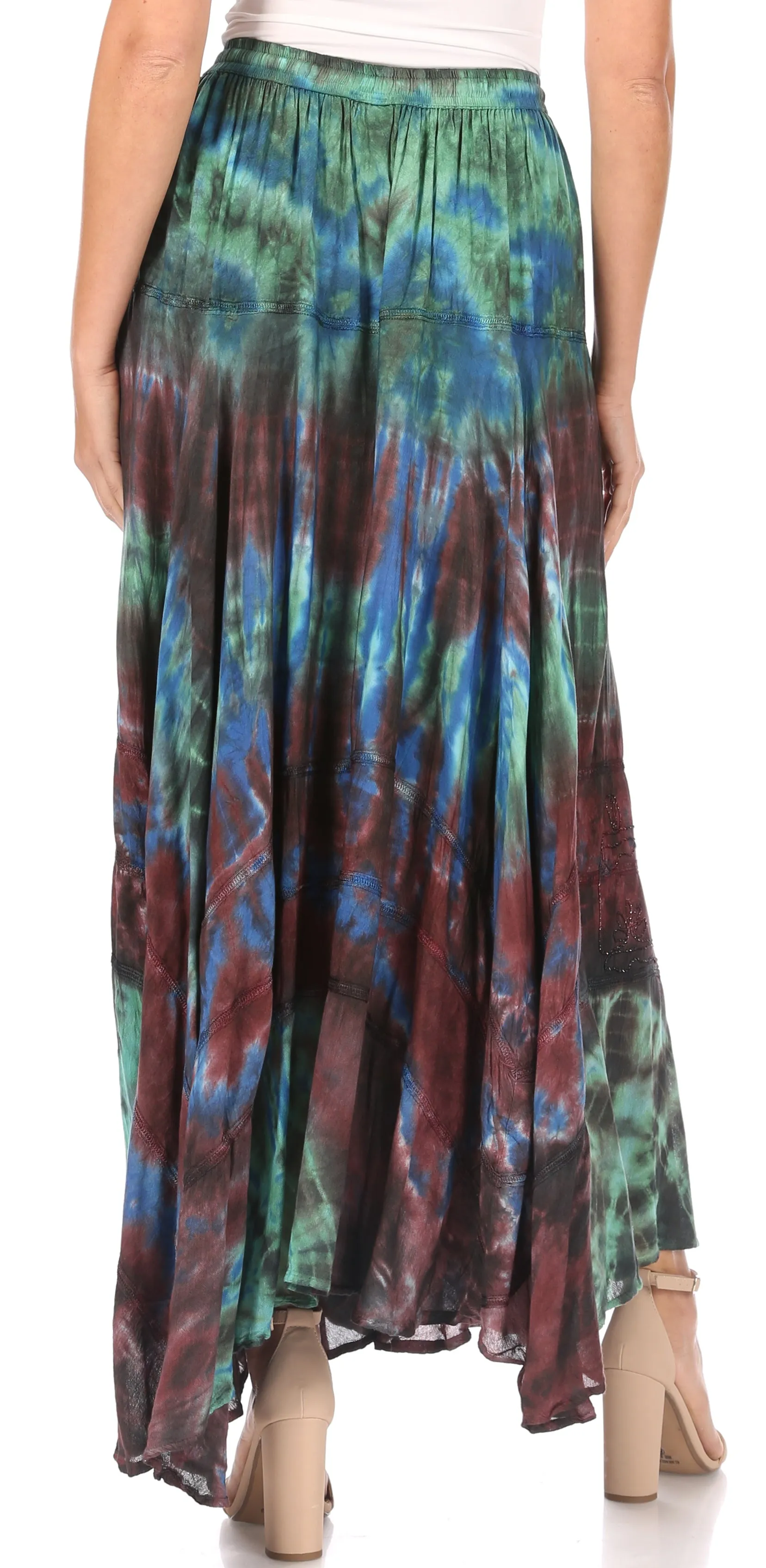 Sakkas Ester Womens Simple  Boho Maxi Full circle Tie-dye Skirt with Elastic Waist