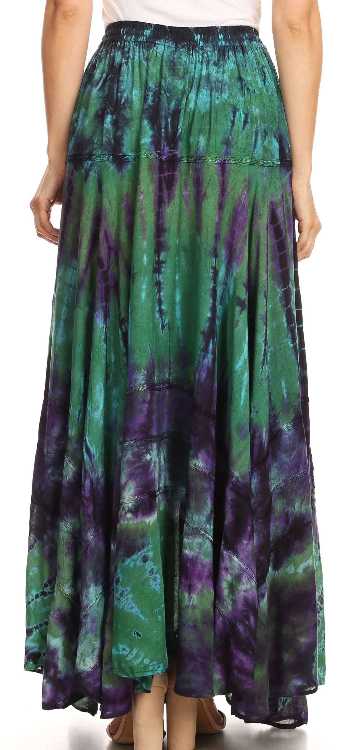 Sakkas Ester Womens Simple  Boho Maxi Full circle Tie-dye Skirt with Elastic Waist