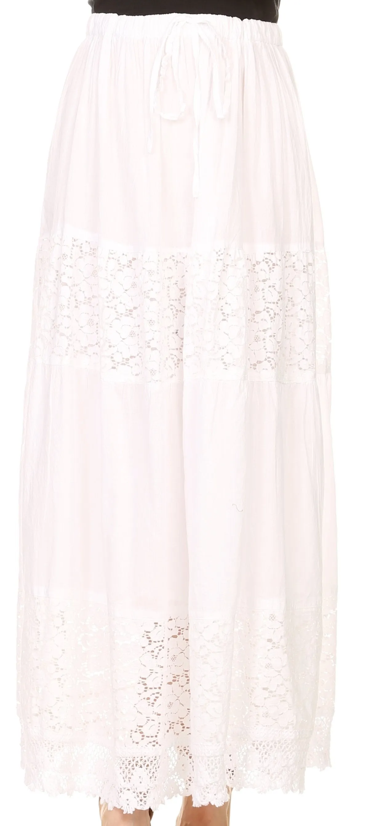 Sakkas Franchesca Boho Lace Skirt with Elastic Waistband