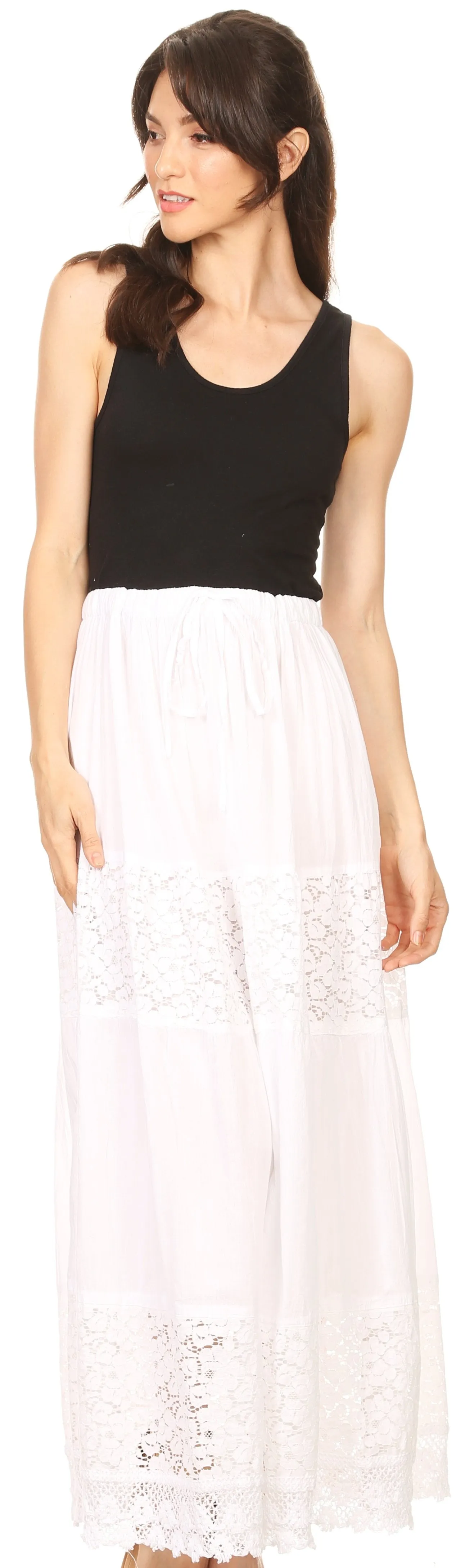 Sakkas Franchesca Boho Lace Skirt with Elastic Waistband