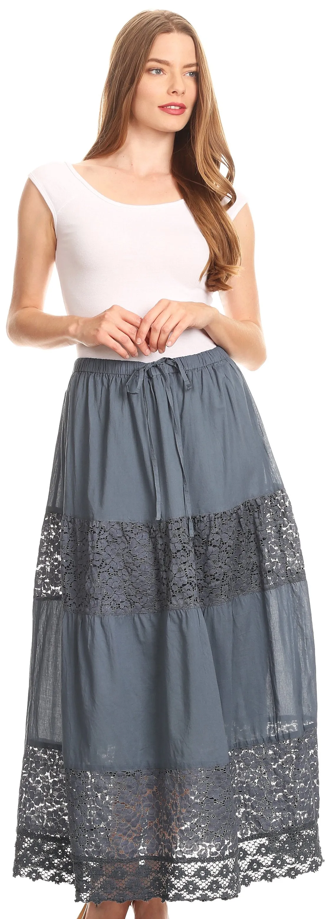 Sakkas Franchesca Boho Lace Skirt with Elastic Waistband