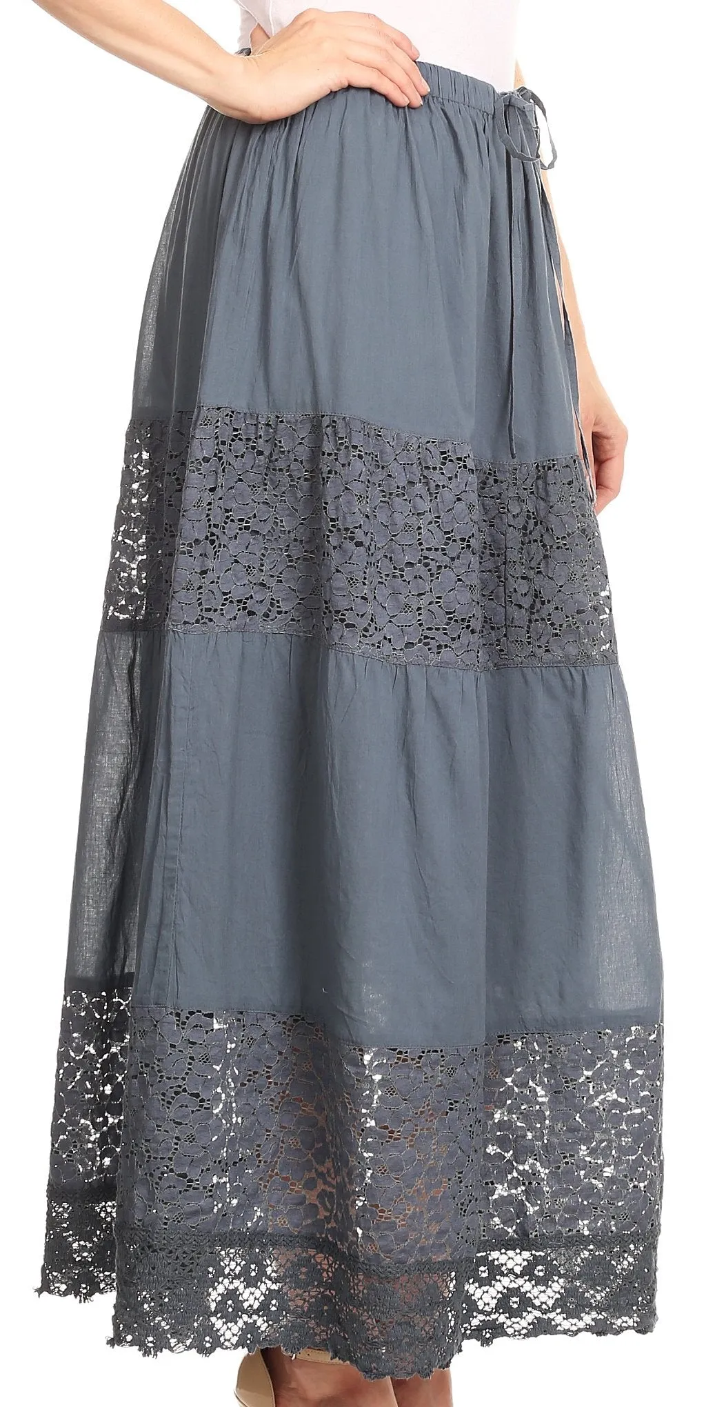 Sakkas Franchesca Boho Lace Skirt with Elastic Waistband