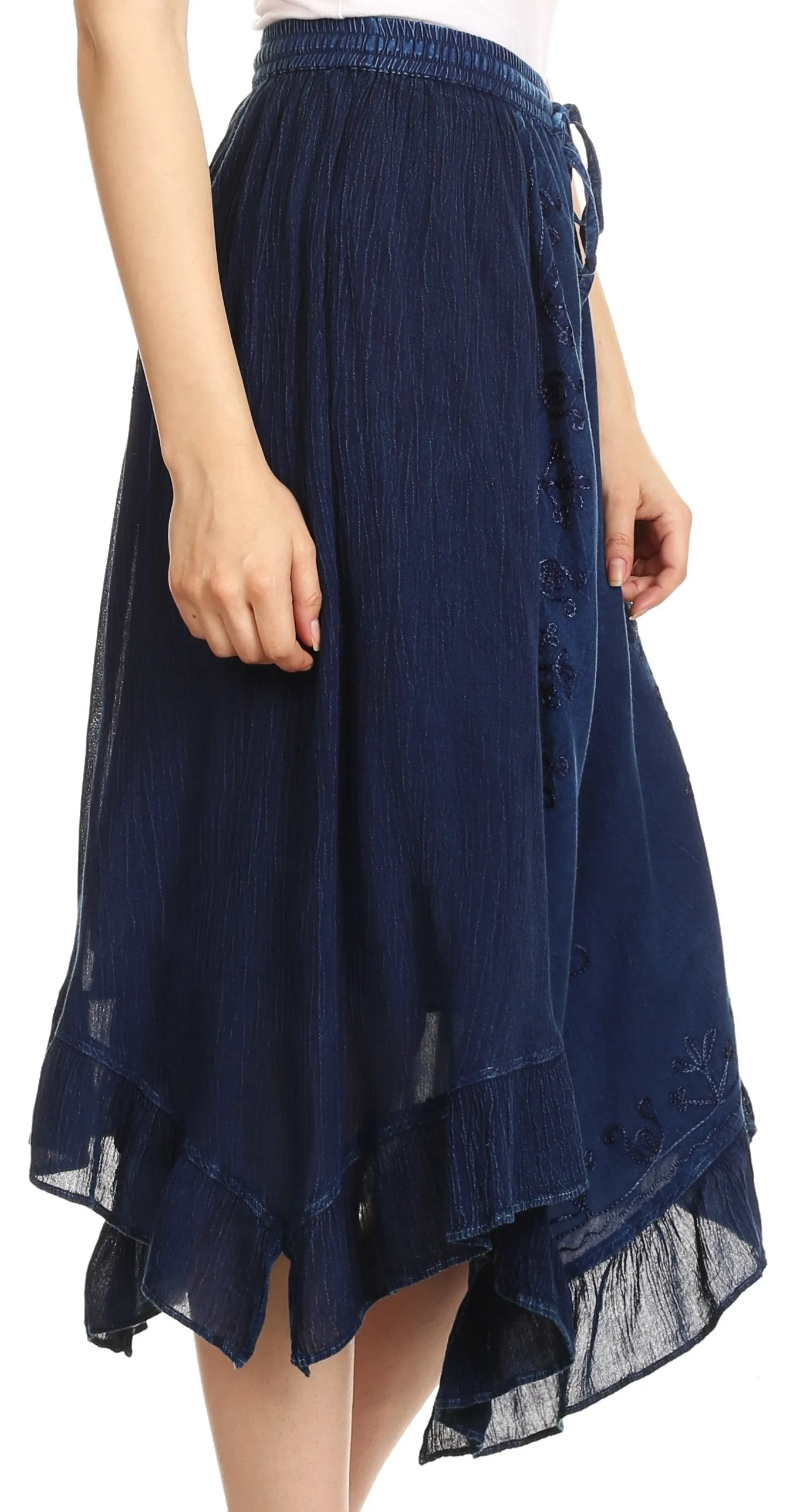 Sakkas Lucia Handkerchief Ruffled mid Length Casual Skirt with Embroidery