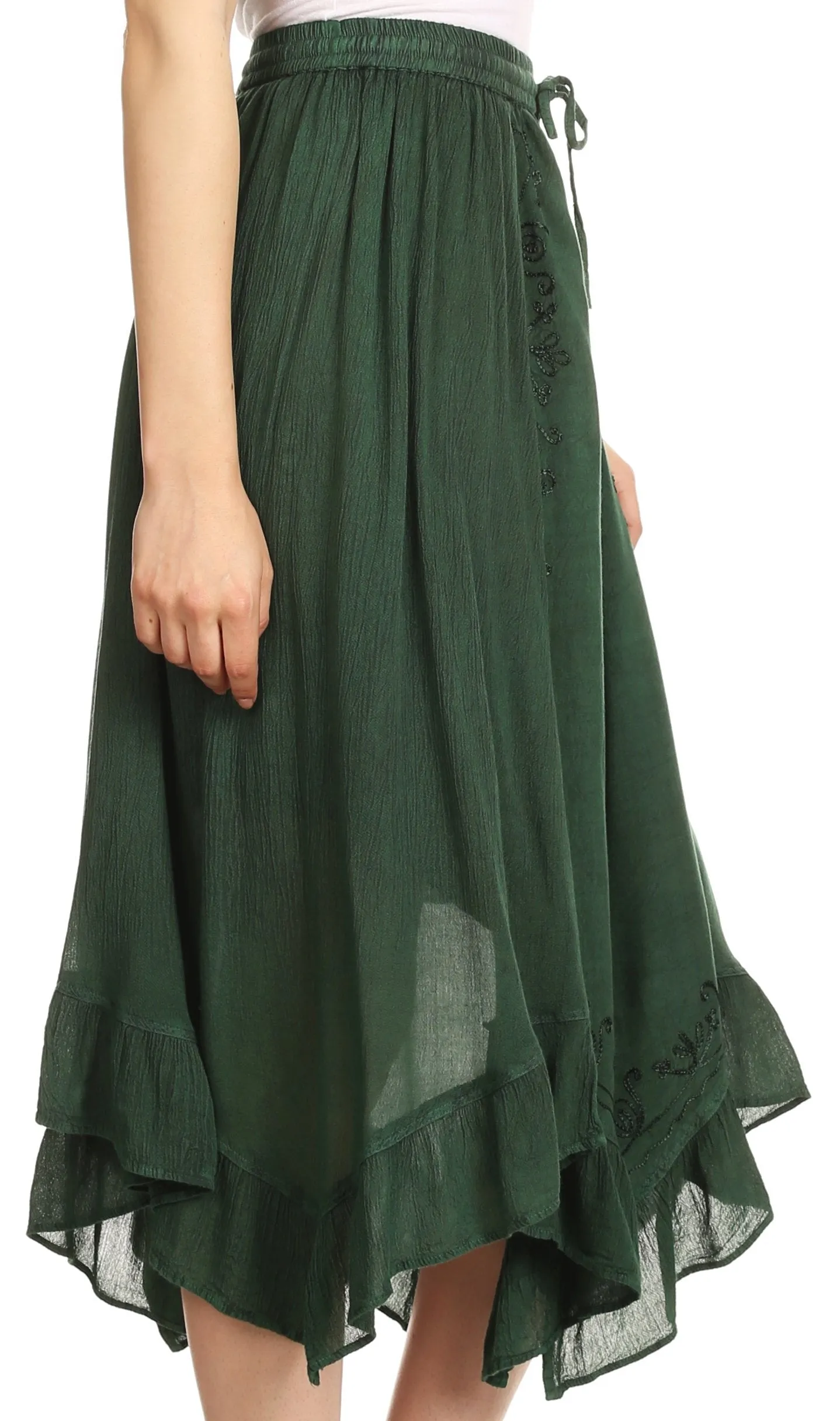 Sakkas Lucia Handkerchief Ruffled mid Length Casual Skirt with Embroidery