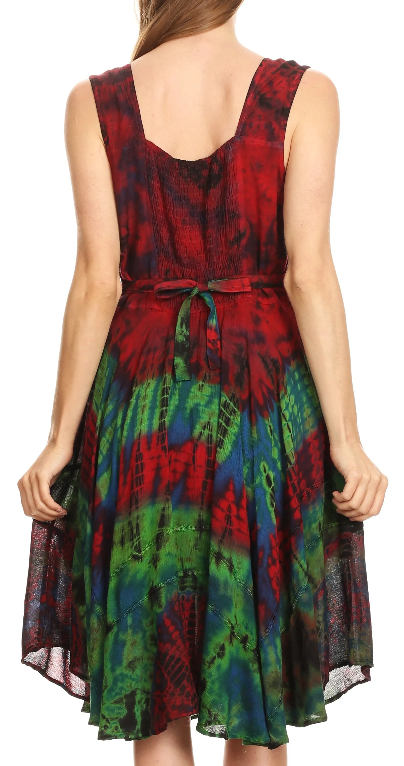 Sakkas Mathilde  Marble Tie-dye Sleeveless Tank Dress Tiered and Corset