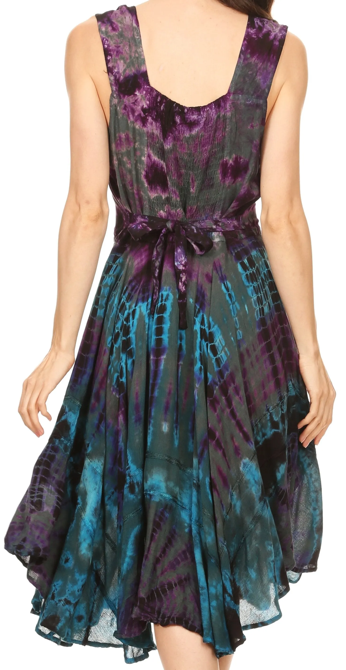 Sakkas Mathilde  Marble Tie-dye Sleeveless Tank Dress Tiered and Corset